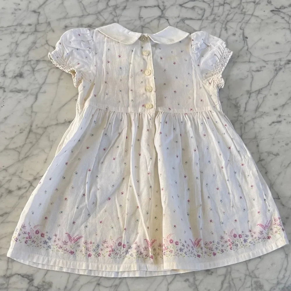 Gymboree Smocked Baby Dress Cottagecore Linen Floral Summer Sz 24 Months